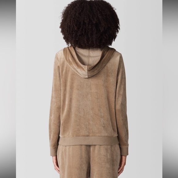 Eileen Fisher NWOT Large Cozy Velour Knit Hooded Jacket in Biscuit - Picture 5 of 10